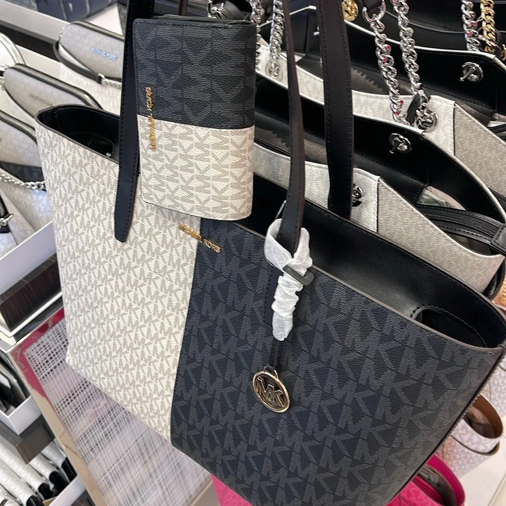 Michael Kors Jet Set Medium Two-Tone Logo Tote & Medium Two-Tone Logo Wallet NWT